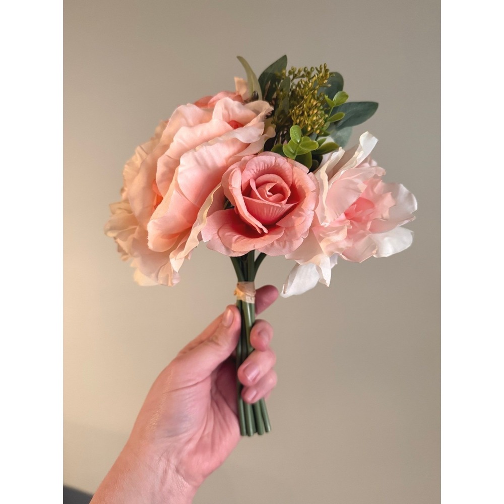 Lot 4 Faux Peony Rose Bouquets Blush Pink Silk Flowers Wedding Bridal Decor Chic